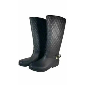 Guess Los Angeles Lulue Mid Calf Quilted Black Rain Boot Womens Size 7